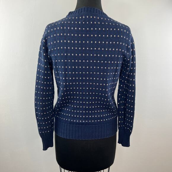 VINTAGE Kreeger & Sons Blue Crew Dot Long Sleeve Cotton Pullover Sweater M VTG - Picture 2 of 7